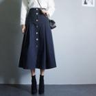Metallic-button A-line Long Skirt