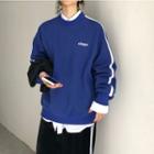 Letter Embroidered Pullover Blue - One Size