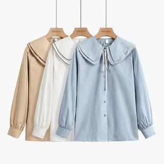 Long-sleeve Layered Collar Tie-neck Blouse