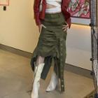 Drawstring Asymmetrical Slit A-line Skirt