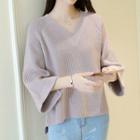 Wide-sleeve V-neck Sweater