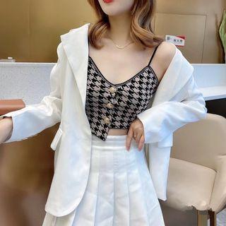 Houndstooth Asymmetrical Cropped Camisole Top