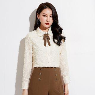 Lace Bow-accent Long-sleeve Blouse