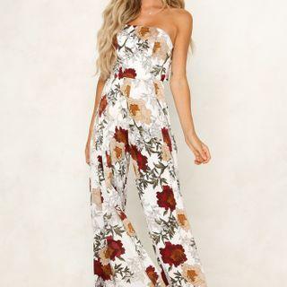Strapless Floral Print Jumpsuit