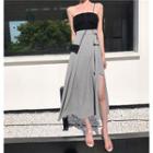 Shirred Strapless Top / Asymmetric Midi A-line Skirt