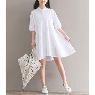 Elbow-sleeve A-line Shirt Dress