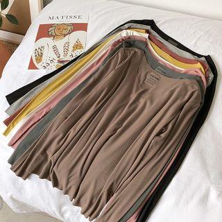 Plain V-neck / Round-neck Long-sleeve Top