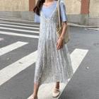 Short-sleeve T-shirt / Spaghetti Strap Floral A-line Midi Dress