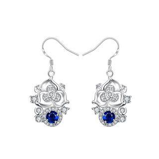 Elegant Fashion Flower Blue Cubic Zircon Earrings Silver - One Size