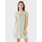 Tie-neck Shirred Crinkled Dress Mint Green - One Size