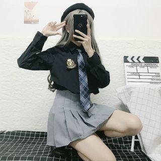 Plain Shirt / Badge / Neck Tie / Pleated Mini Skirt / Set