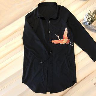 Crane Embroidered Long Shirt