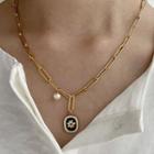 Flower Faux Pearl Pendant Stainless Steel Choker E669 - Gold - One Size