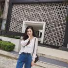 V-neck Pintuck Long-sleeve Blouse