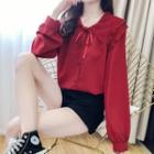 Layered Collar Tie-neck Long-sleeve Blouse