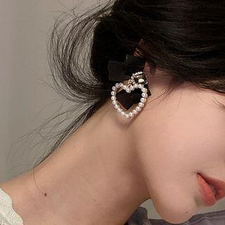 Bead Heart Drop Ear Stud 1 Pair - White - One Size