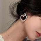 Bead Heart Drop Ear Stud 1 Pair - White - One Size