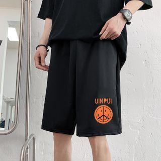 Set: Elbow-sleeve Smiley Face Print T-shirt + Wide-leg Shorts
