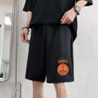 Set: Elbow-sleeve Smiley Face Print T-shirt + Wide-leg Shorts