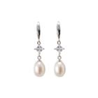 Sterling Silver Simple Fashion Geometric Diamond Freshwater Pearl Earrings With Cubic Zirconia Silver - One Size