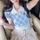 Short-sleeve Collar Gingham T-shirt
