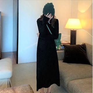 Long-sleeve Crewneck Plain Dress