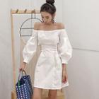 Off-shoulder Lantern-sleeve Mini A-line Dress White - One Size