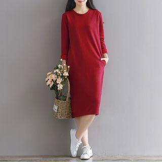 Plain Long Sleeve Midi T-shirt Dress