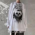 Long-sleeve Skull Print Round Neck T-shirt