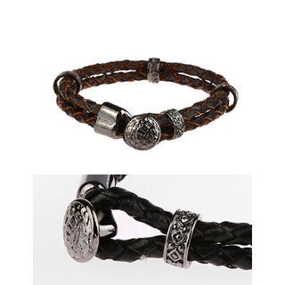 Metal-hoop Genuine-leather Bracelet