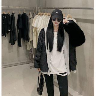 Mock Two-piece Fluffy Hooded Jacket