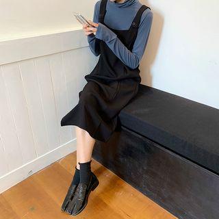 Plain Turtle-neck Long-sleeve Slim-fit Top / Plain Jumper Dress