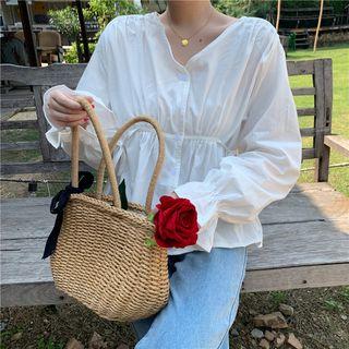 Balloon-sleeve Top Milky White - One Size