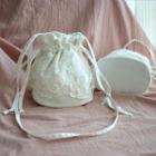 Lace Panel Canvas Crossbody Pouch White - One Size