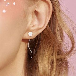 Brushed 925 Sterling Silver Heart Swirl Dangle Earring 1 Pair - Silver - One Size