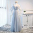 Elbow-sleeve Bridesmaid A-line Evening Gown