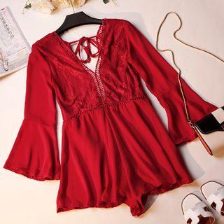 3/4-sleeve Chiffon Romper