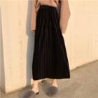 Pleated Velvet A-line Maxi Skirt