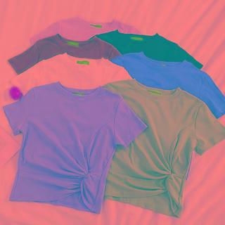 Short-sleeve Round Plain Neck Slim-fit Top