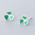 925 Sterling Silver Clover Earring 1 Pair - Green - One Size