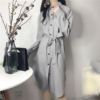 Long-sleeve Pocketed Shirt Dress