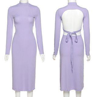 Long Sleeve Backless Knitted Dress