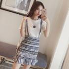 Set: Short-sleeve Cut Out T-shirt + Suspender Skirt