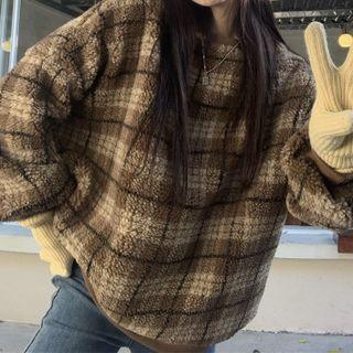 Long-sleeve Plaid Fleece Sweatshirt