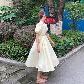 Plain Button-up Oversize A-line Dress