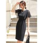 Fluttered Chiffon-sleeve Sheath Dress
