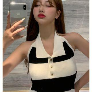 Striped Sleeveless Halter Top As Figure - One Size
