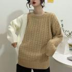 Two-tone Asymmetric Sweater Khaki - One Size