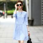 3/4-sleeve Striped Grommet Dress