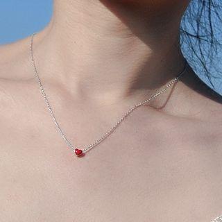 925 Sterling Silver Heart Pendant Necklace With Gift Box - Heart - Red - One Size